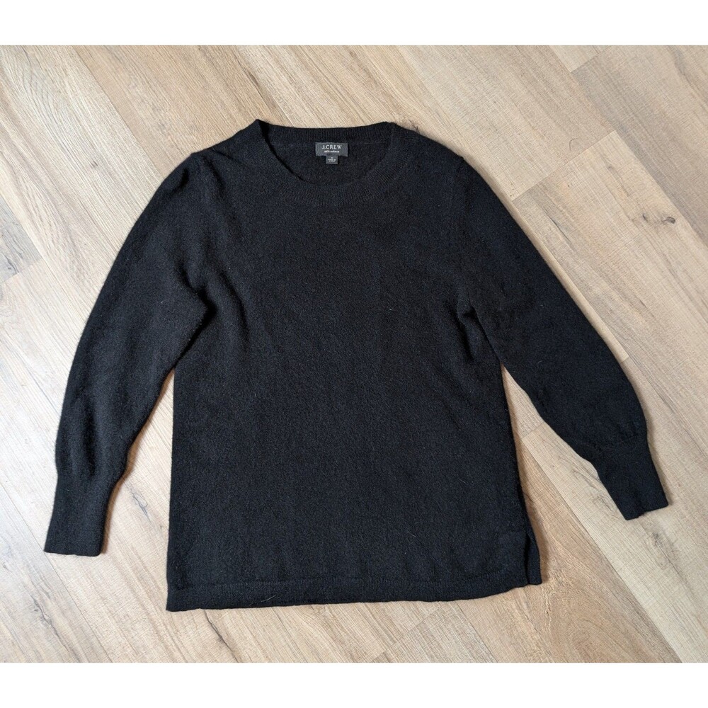 J Crew Size M Cashmere Sweater 3/4 Sleeve Black *Flaw* Preppy Cozy Minimalist